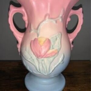 Vintage Hull Pottery Magnolia Vase Double Handle Matte Pastel Retro Art Antique